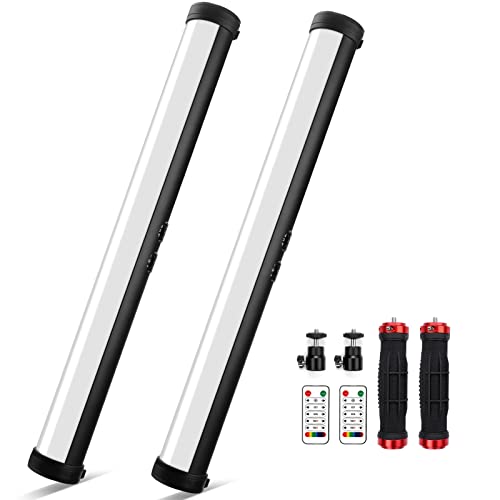2 Pack RGB Led Video Light Stick Wand, Obeamiu 2600-9600K Photography Lighting, 5000mAh Rechargeable Battery, 21 Lights Effect for Video Conference Shooting YouTube Studio, Live Game Streaming, Vlogg - 2 Pack Full Color