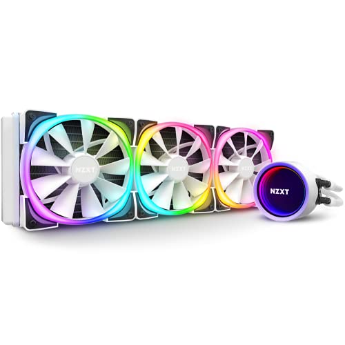 NZXT Kraken X73 RGB 360mm - RL-KRX73-RW - AIO RGB CPU Liquid Cooler - Rotating Infinity Mirror Design - Powered By CAM V4 - RGB Connector - Aer RGB V2 120mm Radiator Fans (3 Included) - White - Kraken X RGB - 360mm Radiator - White