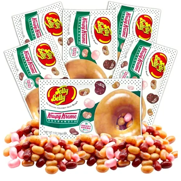 Krispy Kreme Jelly Beans Candy Single Serving Bags, Assorted Donut Flavored Chewy Candies and Fat Free Treats, Jelly Bean 1.0 Ounce Bag, Pack of 6