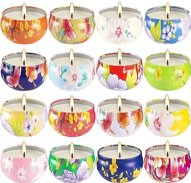 16 Pack Scented Candles, 2.5 oz Aromatherapy Candles for Home Scented, Natural Soy Portable Small Jar Candles Set for Travel, Spa, Bath, Yoga - 02.Multi-colored