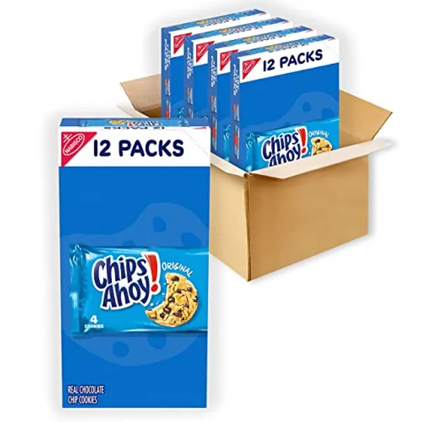 CHIPS AHOY! Original Chocolate Chip Cookies, 48 Snack Packs (4 Cookies Per Pack, 4 Boxes) - Chocolate Chip - 48 Snack Packs
