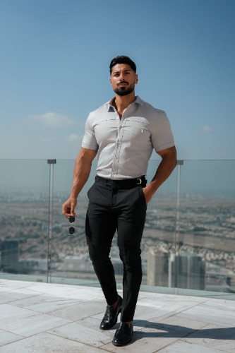 Father Sons Slim Formal Black Stretch Pants With Silver Waist Adjusters - FST013 | 32" W 32"L