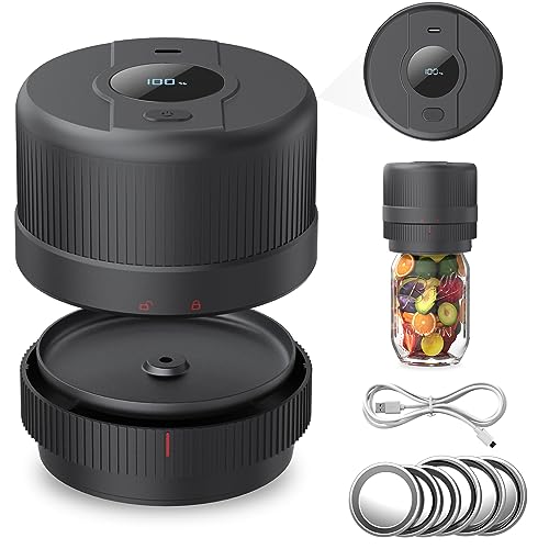 Veeconn Electric Mason Jar Vacuum Sealer-Mason Jar Vacuum Sealer Kit for Food Storage Compatible Wide & Regular Mouth Mason lids- Canning Vacuum Sealer Mason Jar with LED Display -Black - black