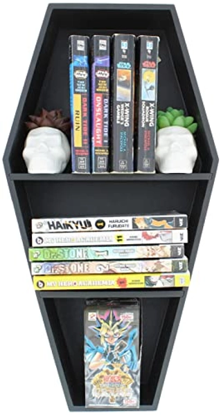 MANNY'S MYSTERIOUS ODDITIES Coffin Bookshelf - Extra Large Coffin Shelf 21 Inches by 11 Inches - Includes Removable Shelves - Gothic Decor for Home