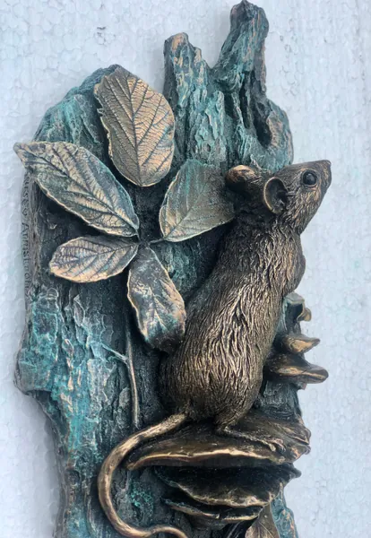 Wood Mouse Wall Art In Cold Cast Bronze. Cute Animal Sculpture For Your Garden, Yard Or Home. Bronze Anniversary Gift. More Details Below