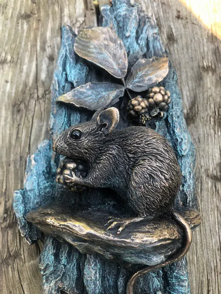 Wood mouse Wall Sculpture In Cold Cast Bronze. Woodland Creature Art For Garden, Wall Or Yard. Details On Art For Mice Lovers Below