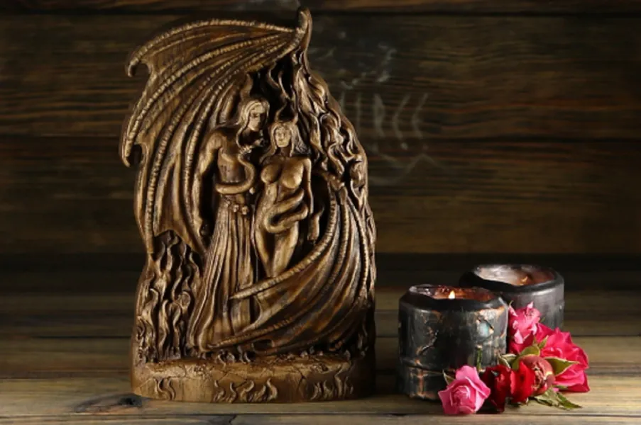 Lilith, Lucifer, Fallen angel, Lucifer morningstar Dark souls art Lilith statue Occult decor Satanic Satan statue Wooden Demon Wood carving