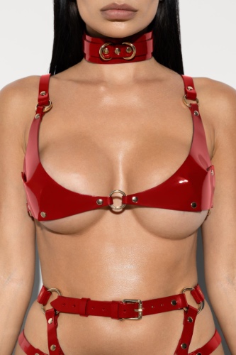Charlene Patent Leather Bra in Red - XS