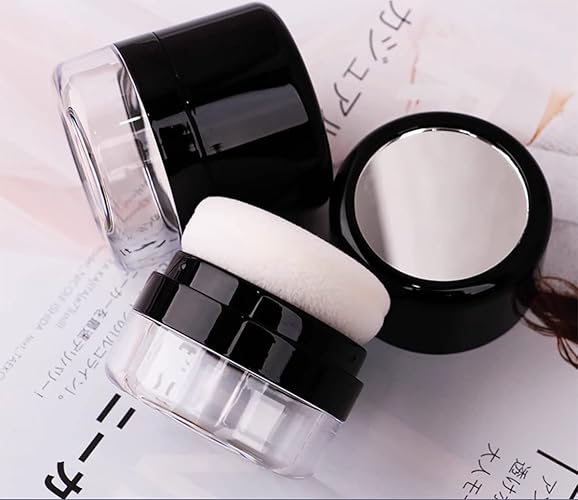 Empty Dry Shampoo Powder Bottle for Women, Reusable Travel Size with Powder Sponge Applicator and Mirror - 1 count (Pack of 1) - Black