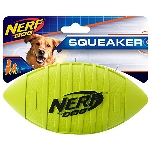 Nerf Dog Squeak Rubber Football Dog Toy, Medium/Large, Green - Green/Black