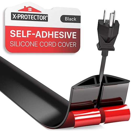 Floor Cord Cover X-Protector  – Self-Adhesive Power Cable Protector – Silicone Cord Protector – Ideal Extension Cord Cover to Protect Wires On Floor (60 in) - Black