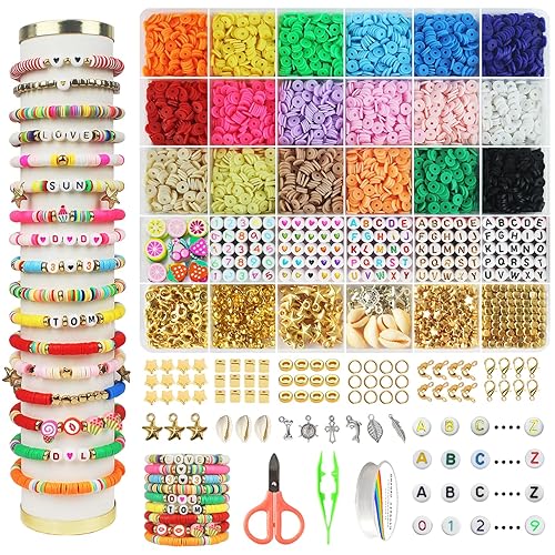 Hbnlai 5300 Pcs Clay Beads Bracelet Making Kit, Flat Preppy Beads for Friendship Jewelry Making, Polymer Heishi Beads with Charms Gifts for Teen Girls Crafts for Girls Ages 8-12 - 18 Colors