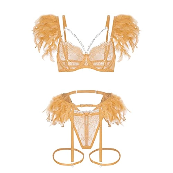 Lingerie for Women Sexy Exotic Lace Bra and Panty Set with Garter Belt Sluttly Bodydoll Nightwear for Sex Naughty L524