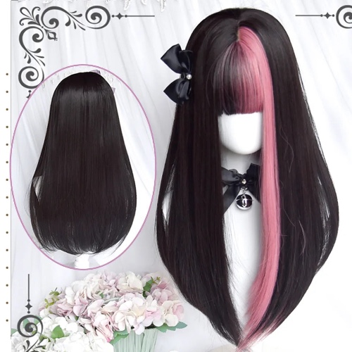 Black & Purple Color Block Wig - PInk