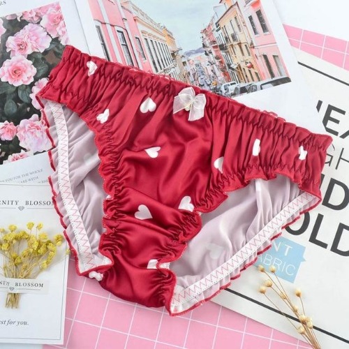 Satin Heart Panties - Red / XL
