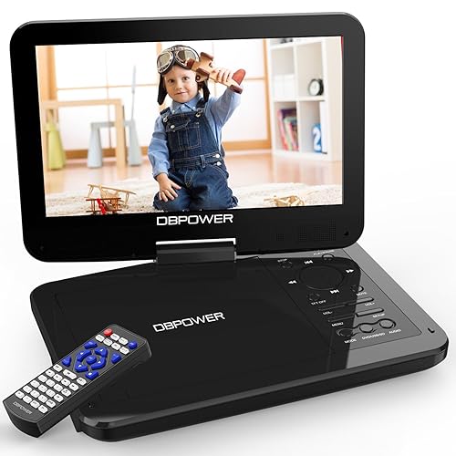DBPOWER 12.5" Portable DVD Player with 10.5" Swivel Screen Car Built-in 5 Hours Rechargeable Battery, Supports All-Region, Earphone/SD Card/USB/AV-in/AV-out, Direct Play in Formats AVI/RMVB/MP3/JPEG - 10.5 - Black