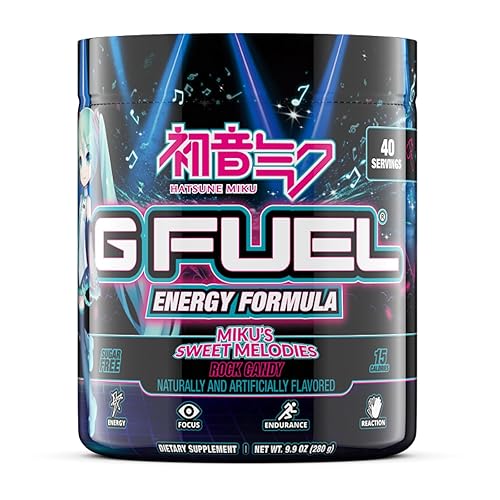 G Fuel Sweet Melodies Inspired by Hatsune Miku Energy Powder, Sugar Free, Clean Caffeine Focus Supplement, Water Mix, Rock Candy Flavor, Focus Amino, Vitamin + Antioxidants Blend, 9.9 oz, 40 Servings