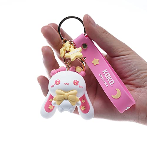 Keychain for Women Star-Moon Rabbit Key Ring Demon Rabbit Charm Bag Accessory Lovers Best Friend Gift - C-Star-Moon (Pink White) - 1