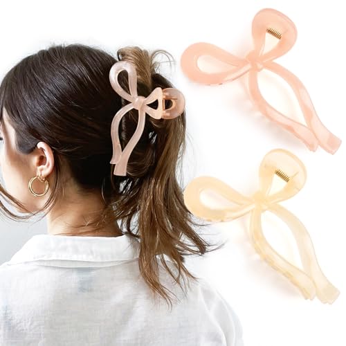 YANIBEST Elegant Bow Hair Claw Clips Stylish Large Hair Clips for Thin andThick Hair | Holiday Gift for Teen Girls | Chic Hair Styling Accessories for Women Pink+Beige - Beige