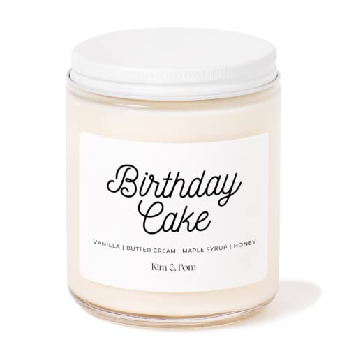 Kim and Pom Birthday Cake Scented Candle, 8oz, 100% Soy Wax, Fall Candle, Birthday Gift for Him - Birthday Cake
