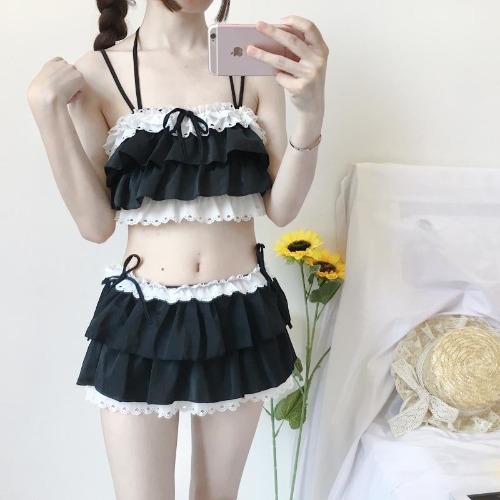 Ruffled Princess Bikini - Black