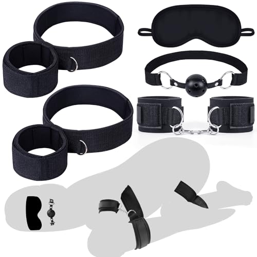BDSM Bondage Restraints Couples Sex Toys, Sex Toys Wrist to Thigh Ankle Cuffs BDSM Kit Removable, BDSM Toys Ball Gag Blindfold Sex Restraints, Adult Sex Toy for Women Couple
