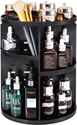 seinlife 360 Rotating Makeup Organizer,DIY Adjustable Spinning Holder,Foldable Cosmetic Storage Display box,Large Capacity Make up Caddy Shelf,Fits Countertop Vanity and Bathroom (BLACK) - BLACK