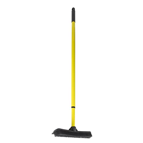 FURemover Pet Hair Remover Carpet Rake - Rubber Broom for Pet Hair Removal Tool with Squeegee & Telescoping Handle Extends from 3-5' Black & Yellow - FURemover Broom