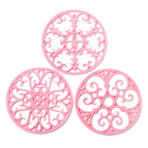 Silicone Trivet Mat - Non-Slip & Heat Resistant Kitchen Hot Pads for Countertops & Table - Kitchen Trivets for Hot Dishes & Cookware - Hot Pot Holder for Pots & Pans - Pink,Set of 3 - Pink