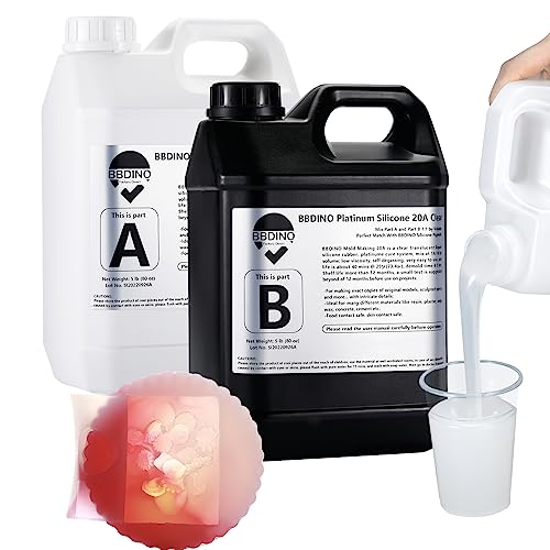 BBDINO Silicone Mold Making Kit 20A Silicone for Mold Making 1 Gallon/10 lbs/160 Oz, Silicone Mold Making Clear Translucent, 1:1 by Volume, Liquid Silicone for Mold Making of Resin,Soap, Concrete,Wax