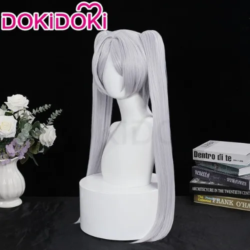 DokiDoki Anime Manga Frieren: Beyond Journey's End Cosplay Frieren Wig Long Straight White / Grey Hair/ Earrings | Grey Wig Only-PRESALE