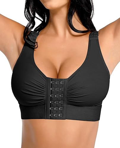 Medium | FeelinGirl Post Surgery Compression Bra for Women's Front Closure Bra with Adjustable Straps Wirefree Bra 