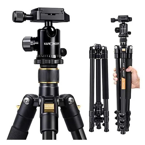
                            K&F Concept 62'' DSLR Tripod, Lightweight and Compact Aluminum Camera Tripod with 360 Panorama Ball Head Quick Release Plate for Travel and Work (TM2324 Black)
                        