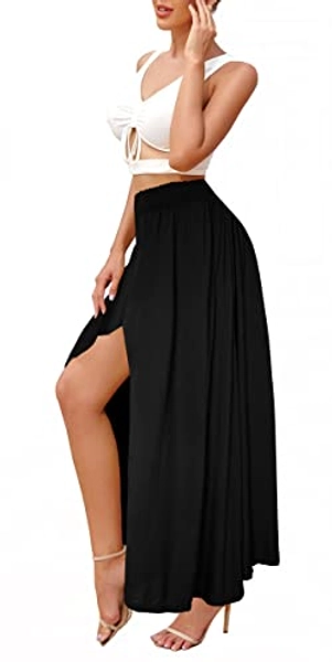 Afibi Women's Print Long Skirts High Waist Split A Line Full Length Maxi Skirt