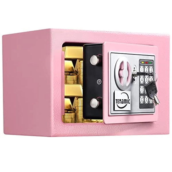 TENAMIC Safe Box 0.23 Cubic Feet Electronic Digital Security Box, Keypad Lock Box Cabinet Safes, Solid Alloy Steel Office Hotel Home Safe, Pink