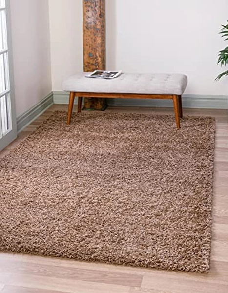 Unique Loom Solid Shag Collection Area Rug (6' 1" x 9' Rectangle, Sandy Brown)