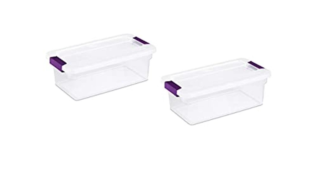 Sterilite 6 Quart ClearView LatchTM with Sweet Plum Handles, Pack Of 2 Containers