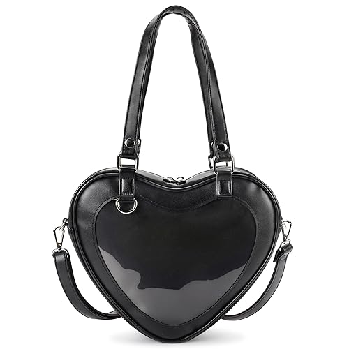 STEAMEDBUN Ita Bag Crossbody Heart Shaped Purse for Anime Pins Display - Black