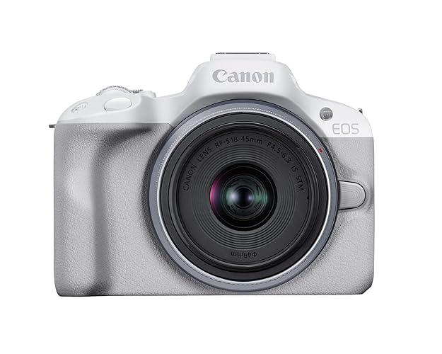 Canon EOS R50 Mirrorless Camera RF-S18-45mm F4.5-6.3 is STM Lens Kit, 24.2 Megapixel CMOS (APS-C) Sensor, 4K Video, Hybrid Camera, Photo and Video, Vlogging, Content Creator, RF Mount, White - EOS R50 w/RF-S18-45mm - White