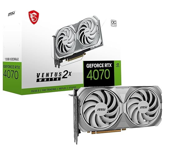 MSI GeForce RTX 4070 VENTUS 2X WHITE 12G OC Grafikkarte - 12GB GDDR6X (21Gbps/192-bit), PCIe 4.0 - TRI FROZR 3 , RGB, NVIDIA AD-Lovelace Architektur mit Ray Tracing und DLSS3 - RTX 4070 VENTUS 2X WHITE 12G OC