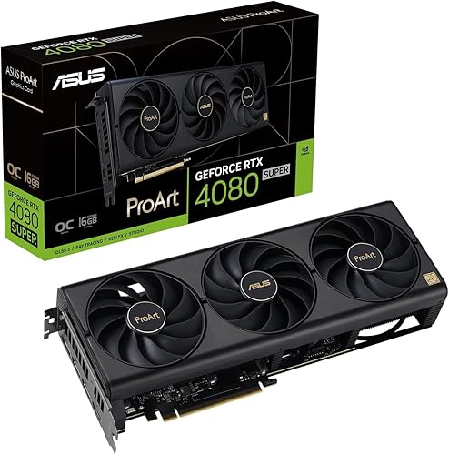 ASUS ProArt GeForce RTX 4080 SUPER OC Edition 16GB GDDR6X Gaming Grafikkarte (NVIDIA GeForce RTX4080 DLSS 3, PCIe 4.0, 1x HDMI 2.1a, 3X DisplayPort 1.4a, PROART-RTX4080S-O16G)