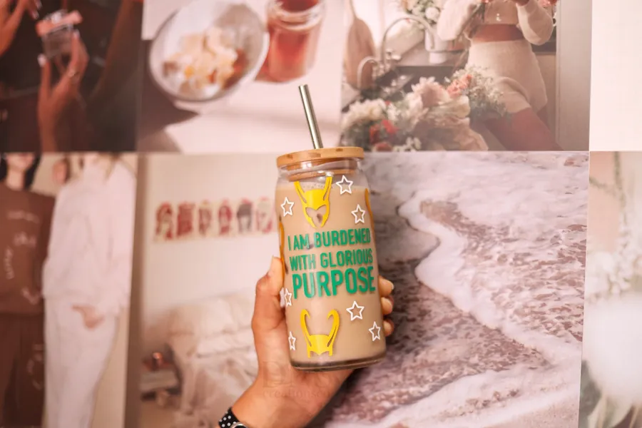 Loki, Beer Can Glass, Aesthetic Coffee Glass, 20 oz Coffee Glass, Iced Coffee Glass, Birthday gift ideas, Marvel inspired cup, Loki tumbler