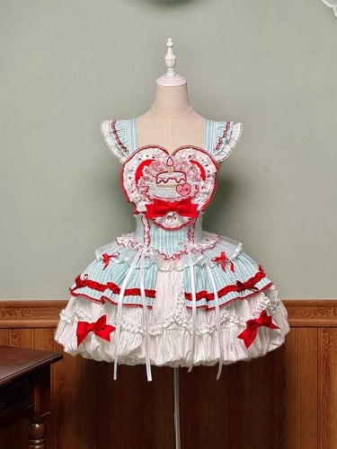 Overall Bubble Dress with Cake Appliqué Heart-Shaped Bodice
