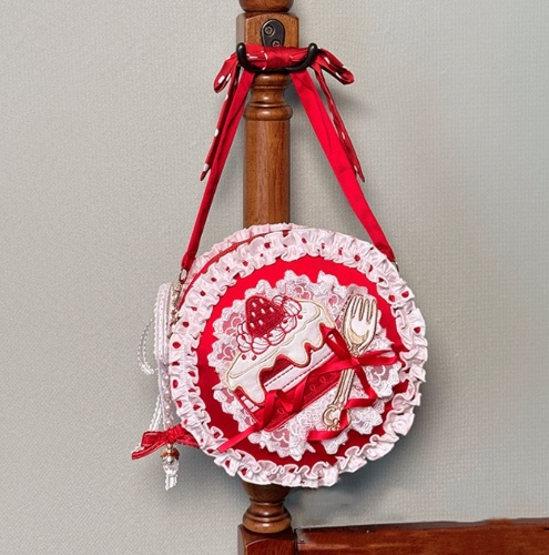 Strawberry Cake Embroidery Round Bag