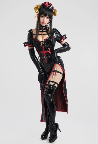 Spy House Thorn Derivative Sexy Lingerie Set Gothic Nurse Uniform High Slit Dress with Gloves and Socks Outfits