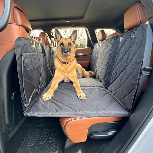 APetsPlanet Backseat Extender for Dogs, 100% Waterproof Hard Bottom Dog Car Seat Cover, Seat Extender with Mesh Window and Storage Pockets, Truck SUV Car, Travel Bed - Black - No Door Covers