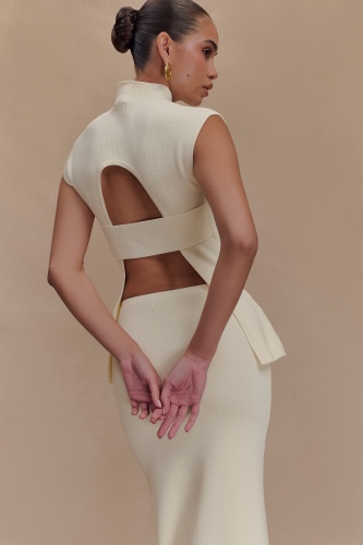 Maxine Knit Open Back Top - Ivory | XS