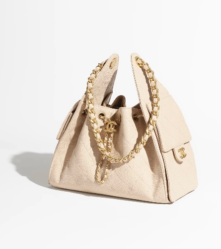 Chanel 25 small handbag, Grained calfskin & gold-tone metal, beige — Fashion | CHANEL