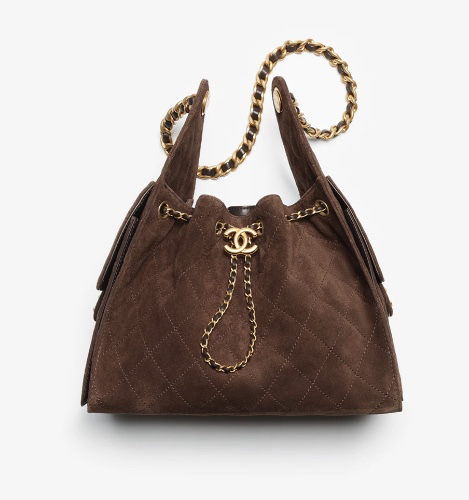 Chanel 25 small handbag, Suede calfskin & gold-tone metal, dark brown — Fashion | CHANEL