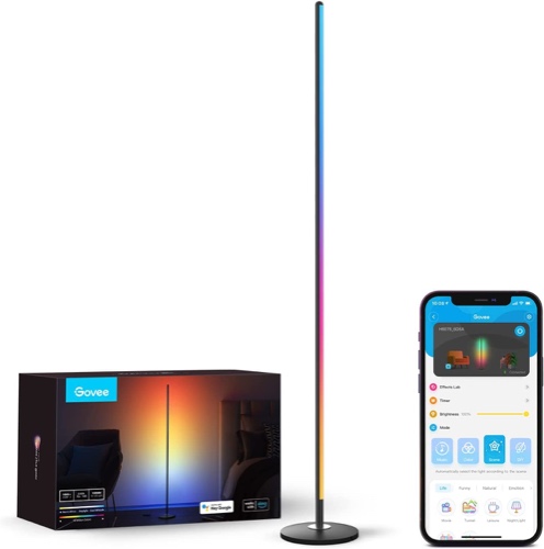 Govee LED Stehlampe, WiFi RGBIC Standleuchte, funktioniert mit Alexa und Google Assistant, App-Steuerung, 16 Millionen Farben, 58 Szenenmodi, Musikmodi, DIY-Modus für Schlafzimmer Gaming Schwarz - Schwarz